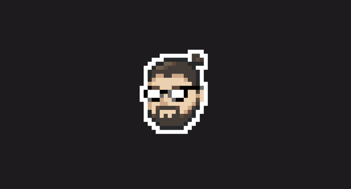 A pixellated illustration of a man with a beard