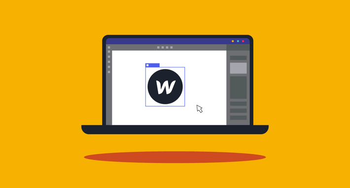 An illustration of the Webflow logo on a laptop.